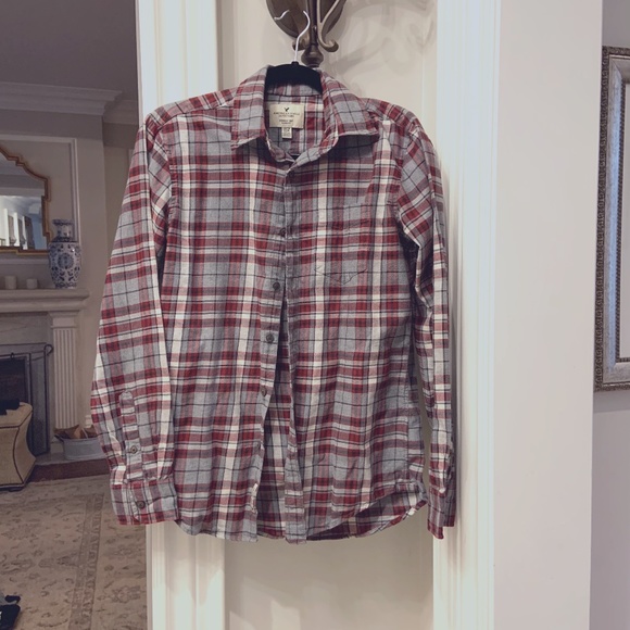 **2/$25**AE plaid cotton button down. XS - Picture 1 of 2